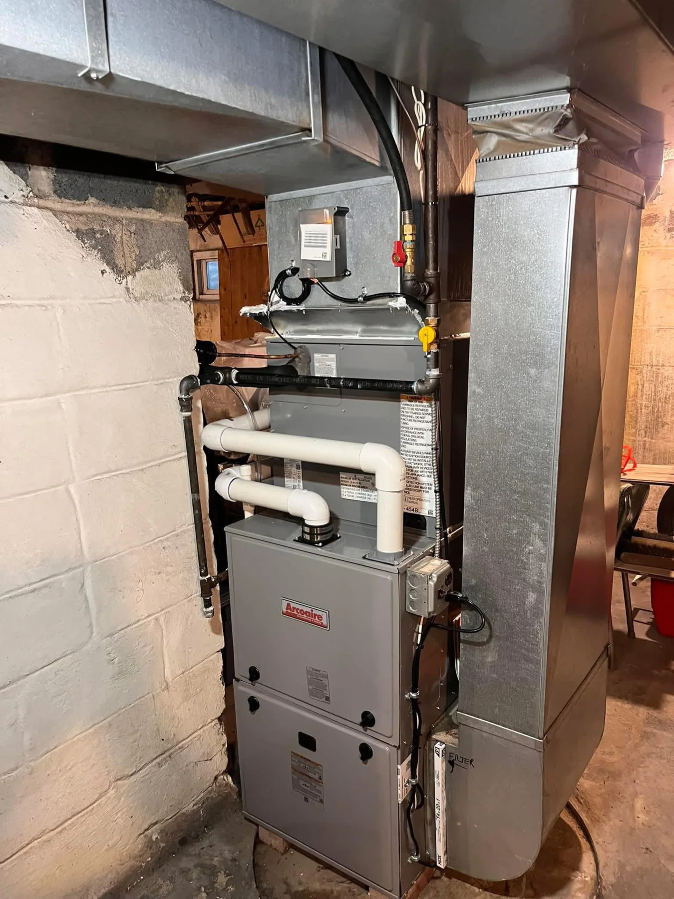 Indoor furnace and sheet metal ductwork